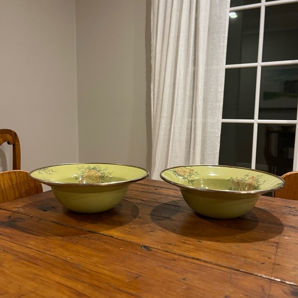MacKenzie-Childs green Floral Camp 1995 Vintage Salad Soup 8" Bowls set of 2 - Picture 4 of 5